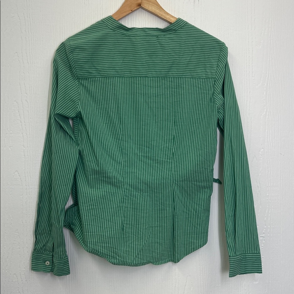 Anthropologie - Maeve Katherine Green And White Button Down Knotted Blouse SZ 8 - Picture 10 of 11